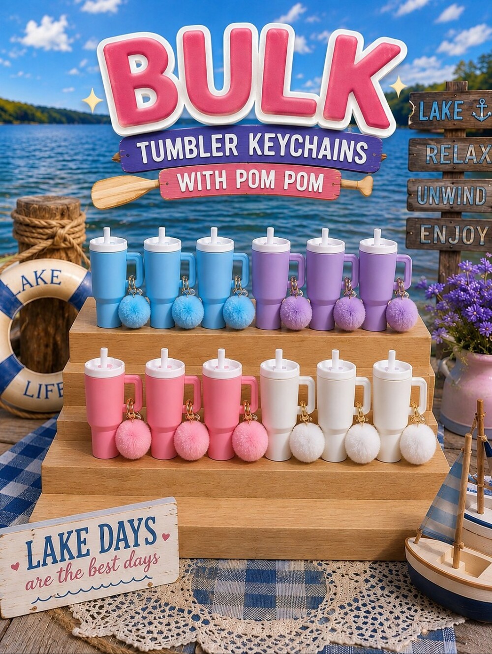 BULK Mini Tumbler/Pom pom Keychains